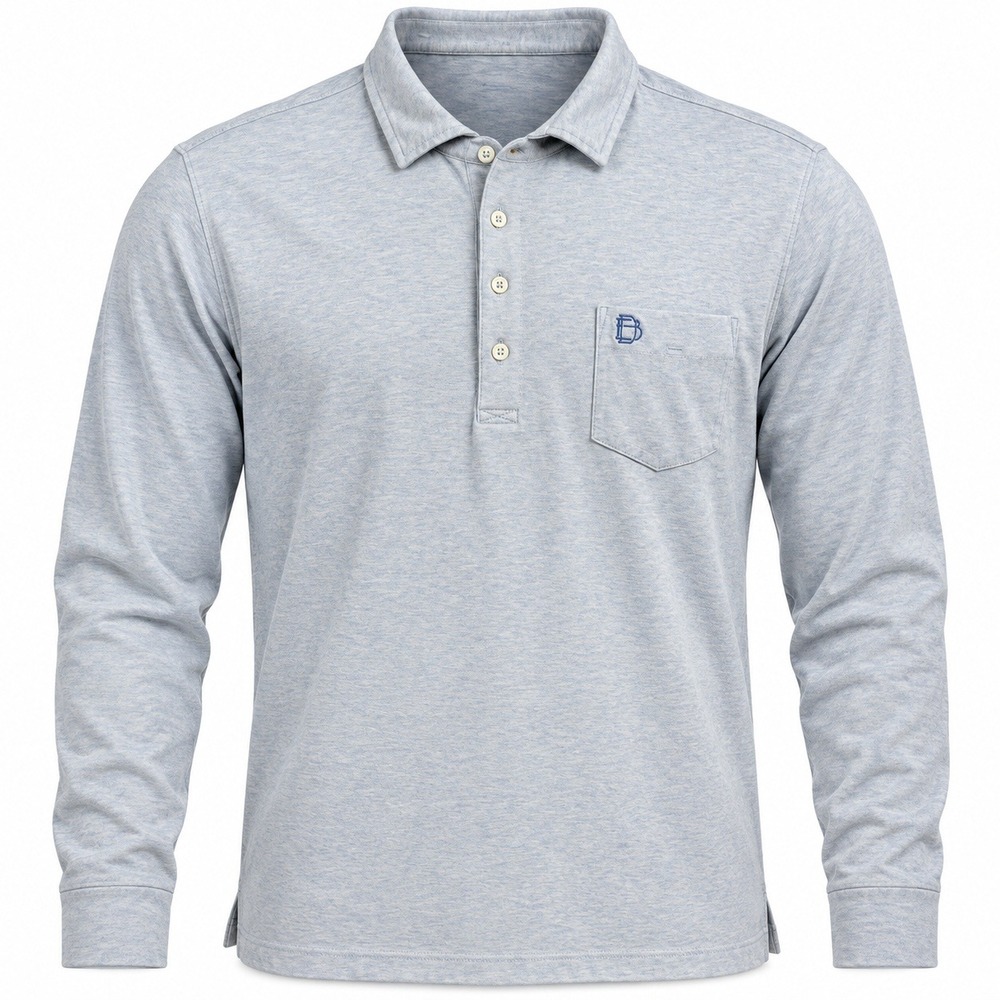 B Draddy Long Sleeve Polo Men's XL Blue Pima Cotton Stretch Pocket Golf